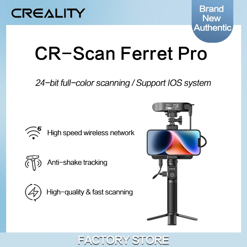 CREALITY 대형 3D 스캐너, CR-Scan Ferret Pro, 24 비트 풀 컬러 스캐닝, 블랙 비 파우더 스프레이, iOS 시스템용 지지대