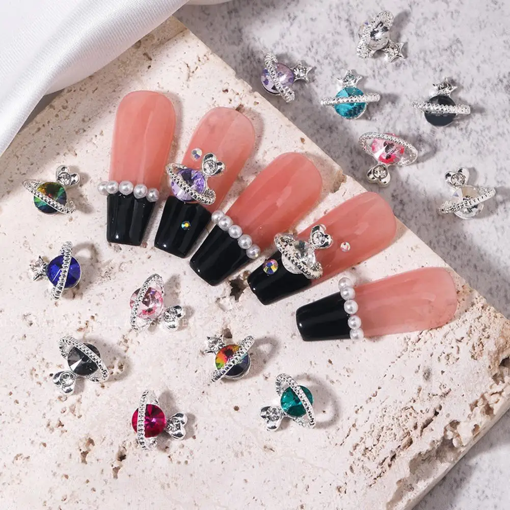 

10Pcs Nail Art Decor Heart 3D Planet Design Stunning Rhinestone Nail Charm Glittering DIY Cubic Zirconia Nail Art Jewelry