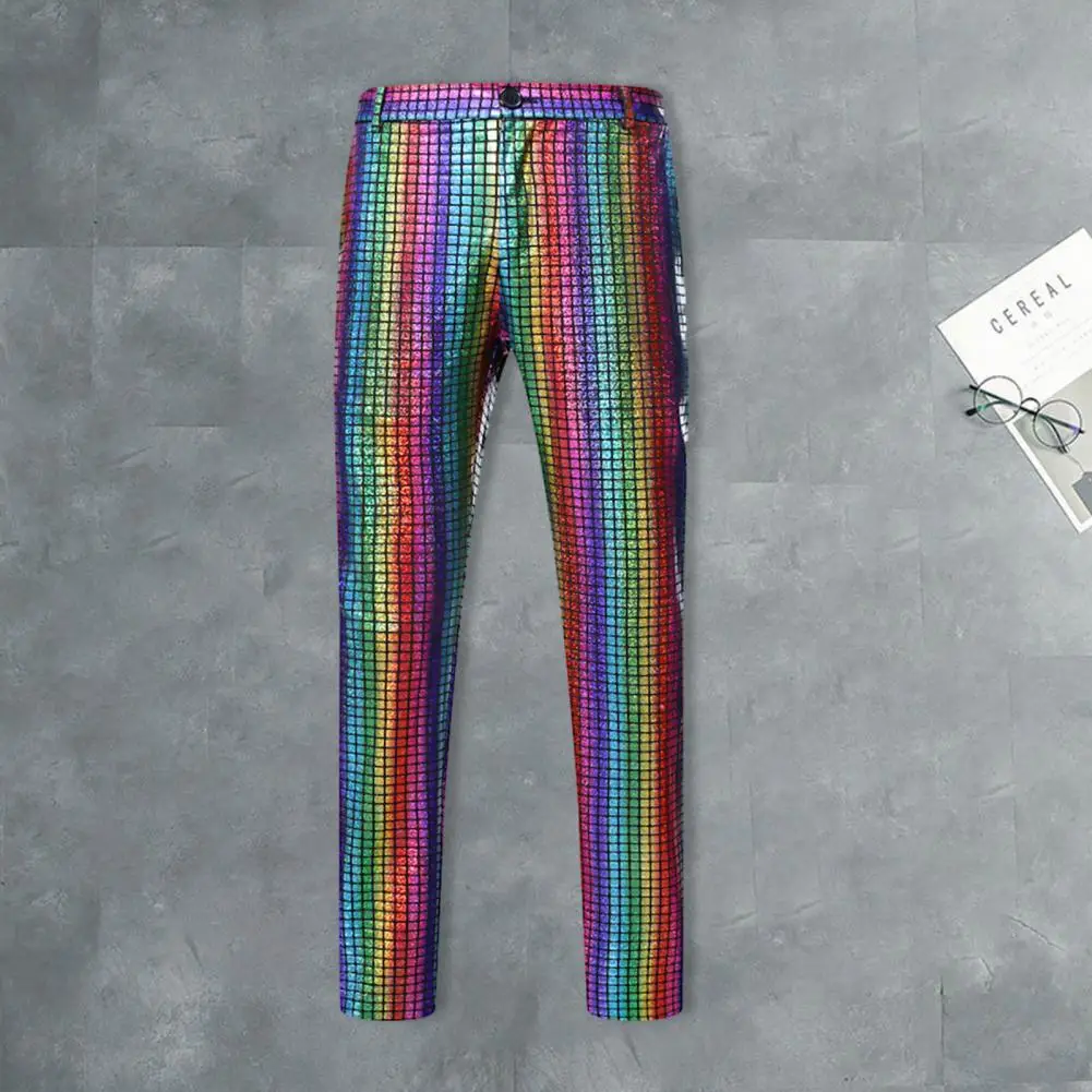 

Comfortable Men Trousers Sparkling Men's Disco Pants Rainbow Sequin Trousers for Nightclub Dj Stage Performances Colorful Men