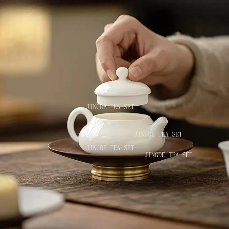 100ml Yangzhi Jade Teapot Household Small Capacity Official Hat Pot Chinese White Porcelain Kung Fu Tea Maker Teaset Accessories