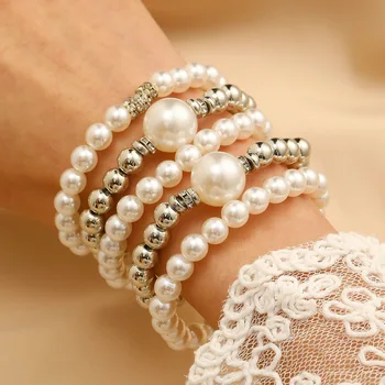 5-piece Set Exaggerated Pearl Bracelet European And American Big Round Beads Bracelets For Women 2025 Trending New Jewelry Gifts
