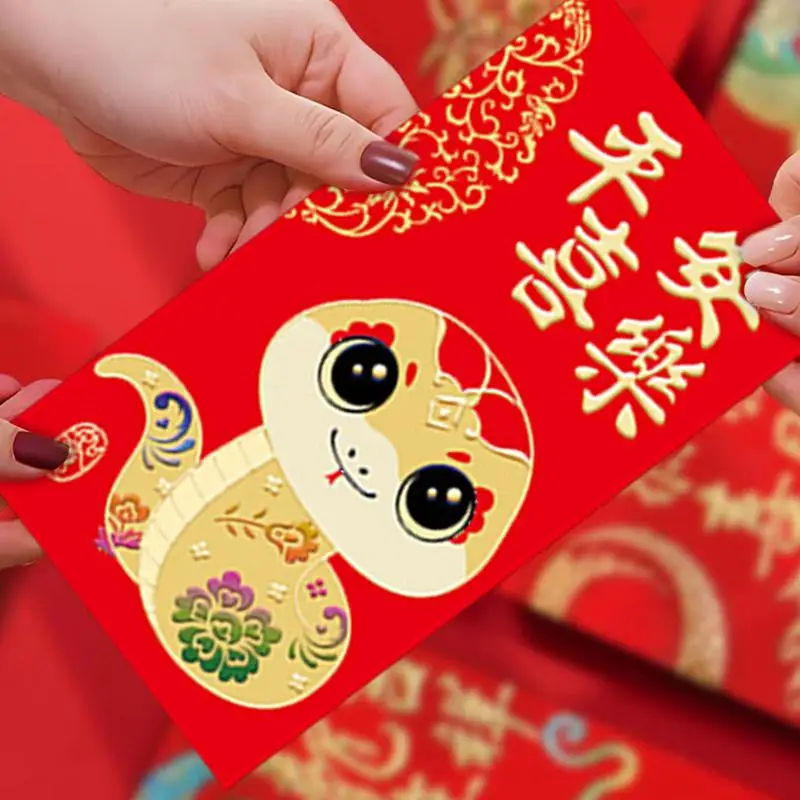 6pcs Snake Red Envelopes 2025 Gold Foil Year of the Snake Red Envelope Large Red Envelope Packets Hong Bao for Spring Festival