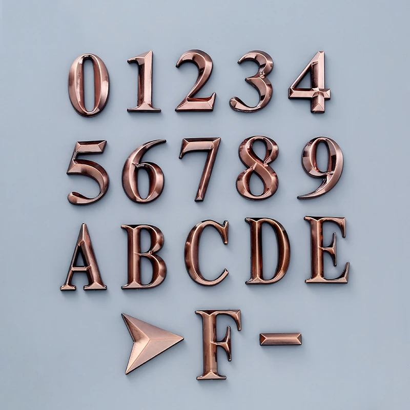 Red Copper Self Adhesive Door Number Sign Letter Digit Apartment Hotel Office Door Address Street Number Stickers Plate Sign 1x