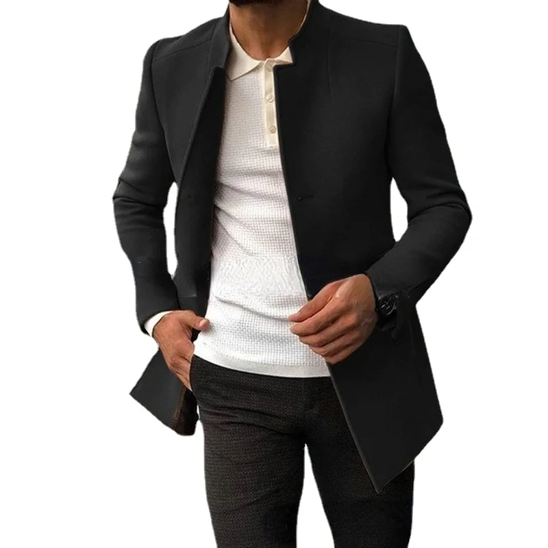 

Men Woolen Coat Spring Autumn New Trend Young Suit Jacket Solid Color Cardigan Men Fashion Outwear Coat Tops