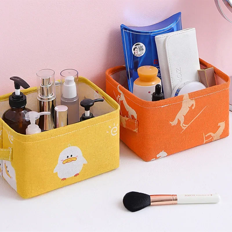 Desktop Storage Box Household Cosmetics Snack Books Sundries Drawer Storage Organizer Box Dormitory Fabric Storage Basket 3
