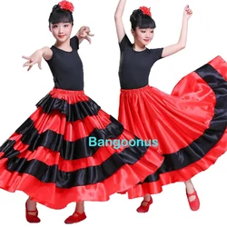 Girls Flamenco Skirt Flamenco Spanish Dress Chorus Stage Performance Dance Gypsy Skirt Female Kids Bullfighting Flamengo Dresses