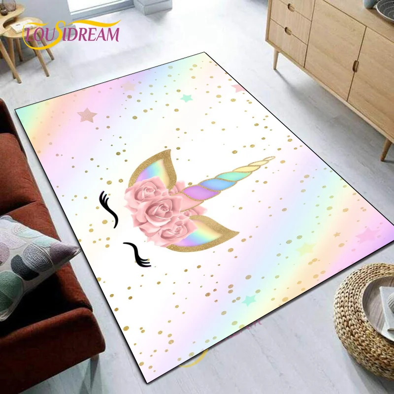 

Cartoon Cute Unicorn Carpet Rugs Living Room Bedroom Large Area Decorate Floor Mat Non-slip Sofa Custom Baby Name Gift Rug