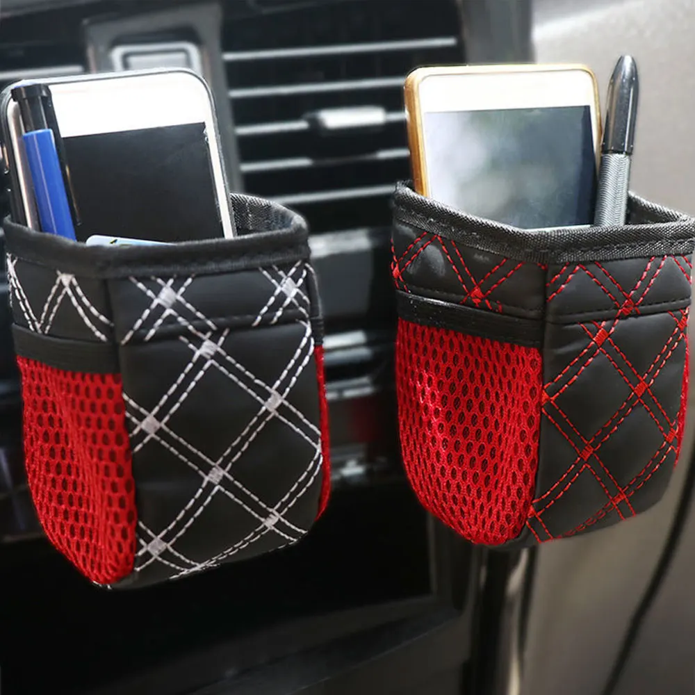 

Car Vents Storage Bags Car Leather Storage Box Auto Glasses Phone Holder Car Air Outlet Storage Bag Hanging Bag Debris Bucket