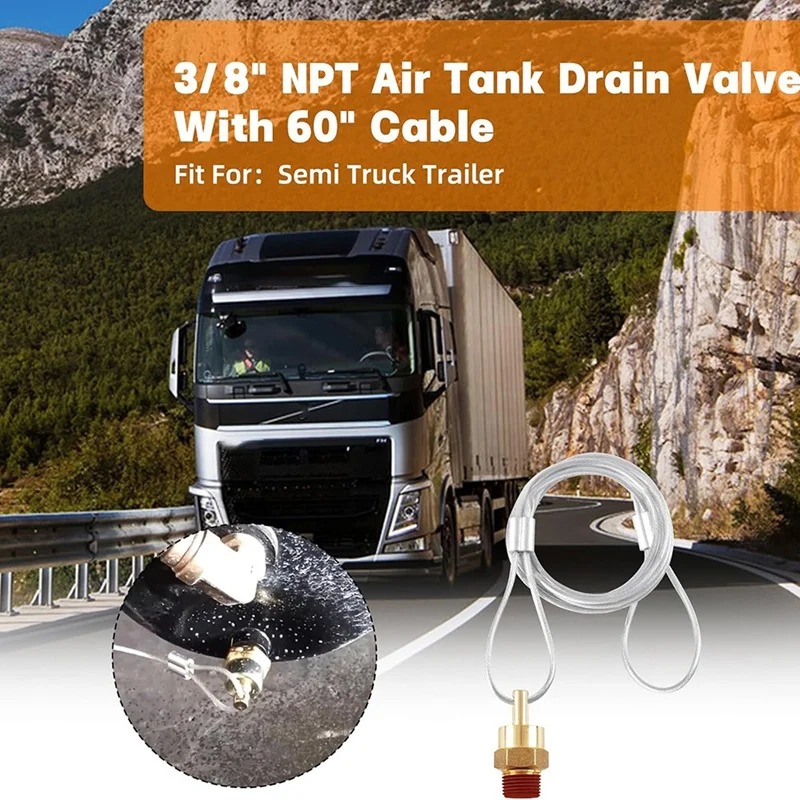 A05Q-2 Pack Of 3/8Inch NPT Air Tank Drain Valve With 60Inch Cable,For Air Compressor Drain Valve Cable,For Semi Truck Trailer