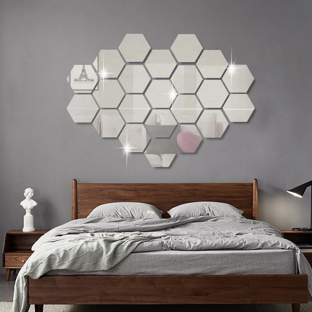 3D Stickers 3D Wall Stickers 3D Mirror Wall Stickers Acrylic Self Adhesive Hexagon Mirror Sticker Mosaic Art Wall Decals Tiles DIY Bedroom Living Room Decor