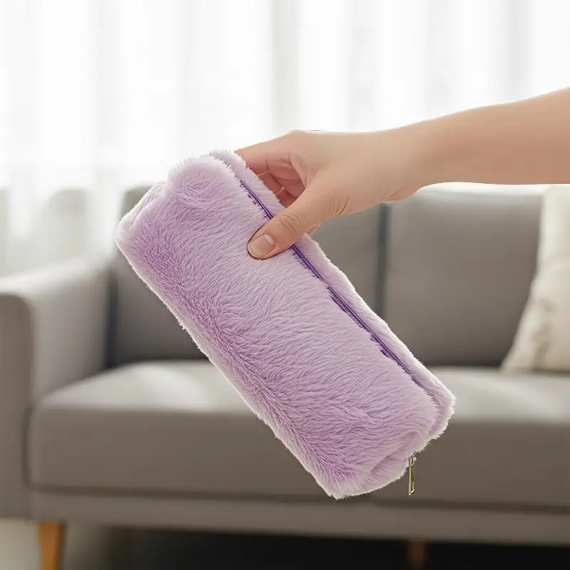 귀여운 푹신한 플러시 필통 대용량 다기능 메이크업 가방 소녀 청소년 학교 여행용