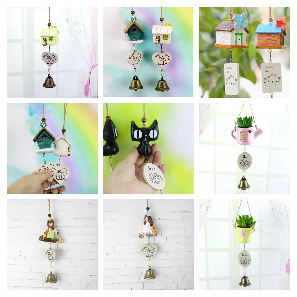 Resin kawaii Cartoon Wind Chimes Gift Ornaments doll Decoration Home