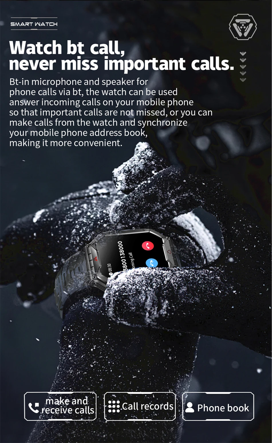 2024 Outdoor-Sport-Smartwatch, GPS-Tracking, 650 mAh Akku, 1 ATM, wasserdicht, Kompass, Bluetooth-Anrufuhr für Herren_voghion.com