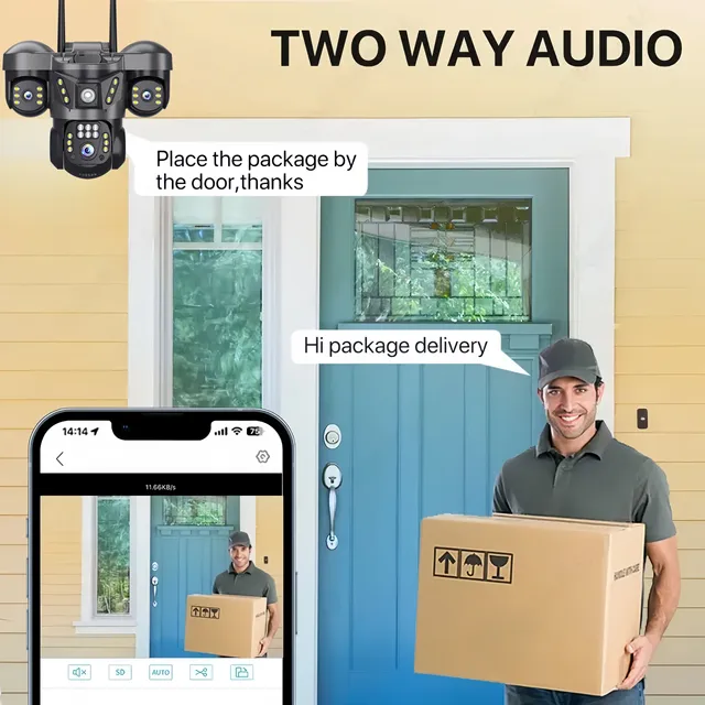 V380 PRO 12MP 6K Three Lens 3-Screen 4G Camera Auto Tracking PTZ Outdoor Security Surveillance Wireless CCTV Monitor Waterproof 5