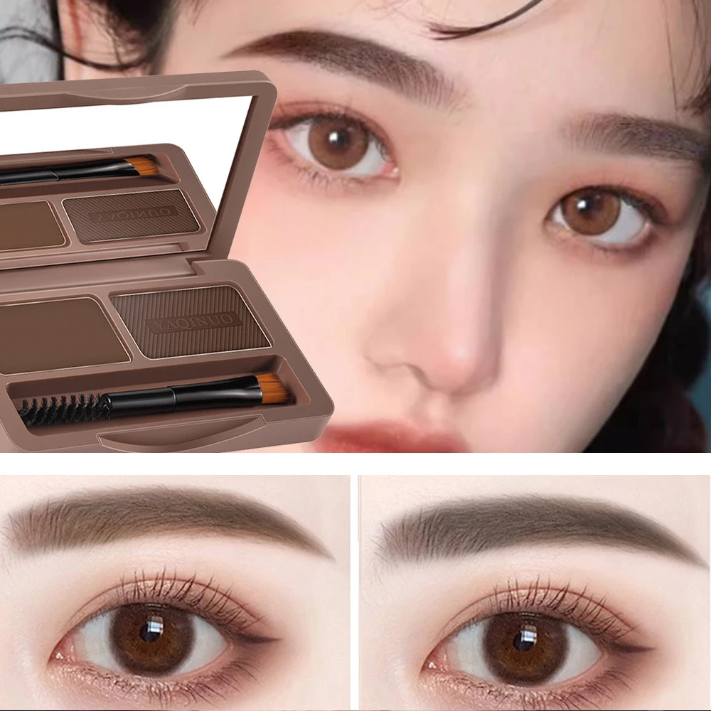 

2 Colors Eyebrow Powder Waterproof Brow Powder Tint Enhancers Pigment Natrual Eyebrow Shadow Palette with Brush Makeup Cosmetic