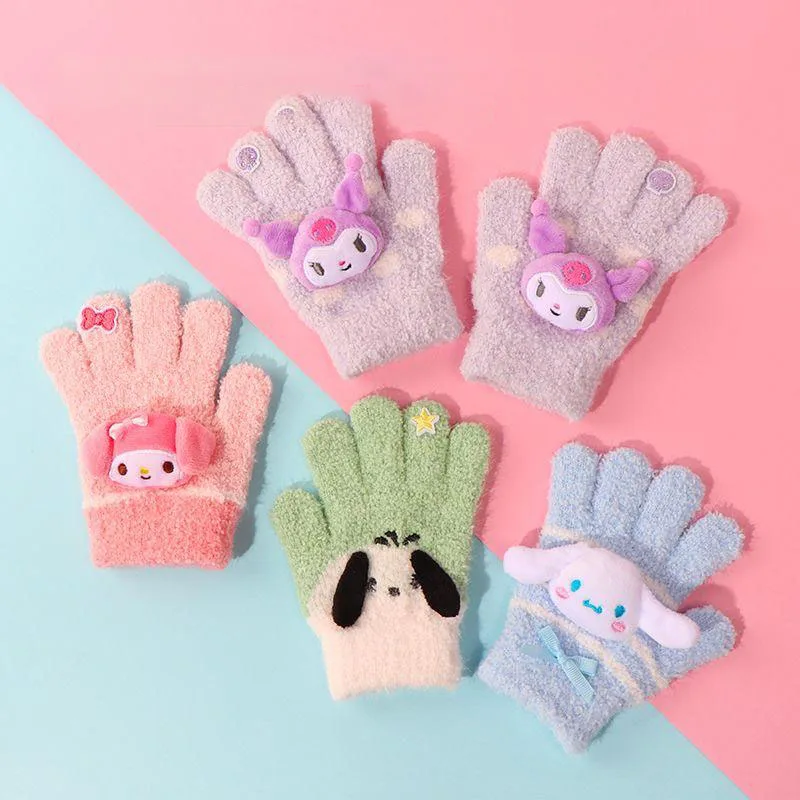 

Детские перчатки Sanrio с пятью пальцами и гранулированным ворсом, милые детские перчатки Pachacco Cinnamoroll, цветные перчатки с мультяшным рисунком