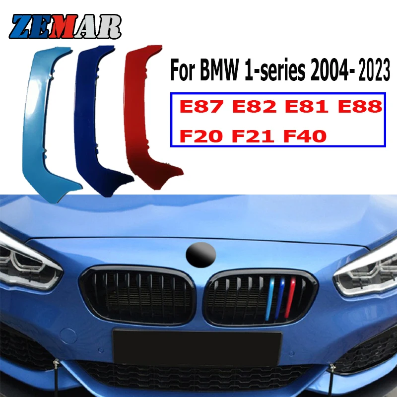 ZEMAR 3pcs ABS For BMW F20 F21 F40 Series 1 E87 E82 E81 E88 Car Racing Grille Strip Trim Clip M Accessories 2004-2021 2022 2023