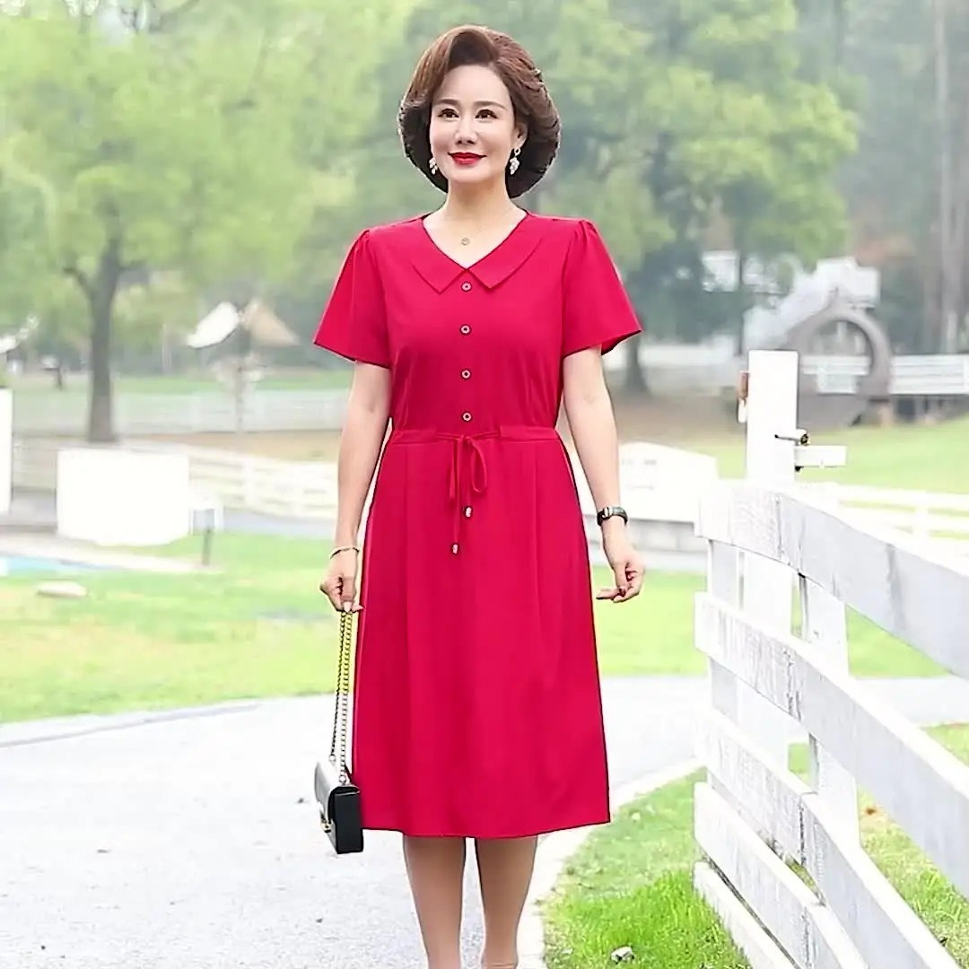 New Fashion short Sleeve Summer Dress For Women Drawstring