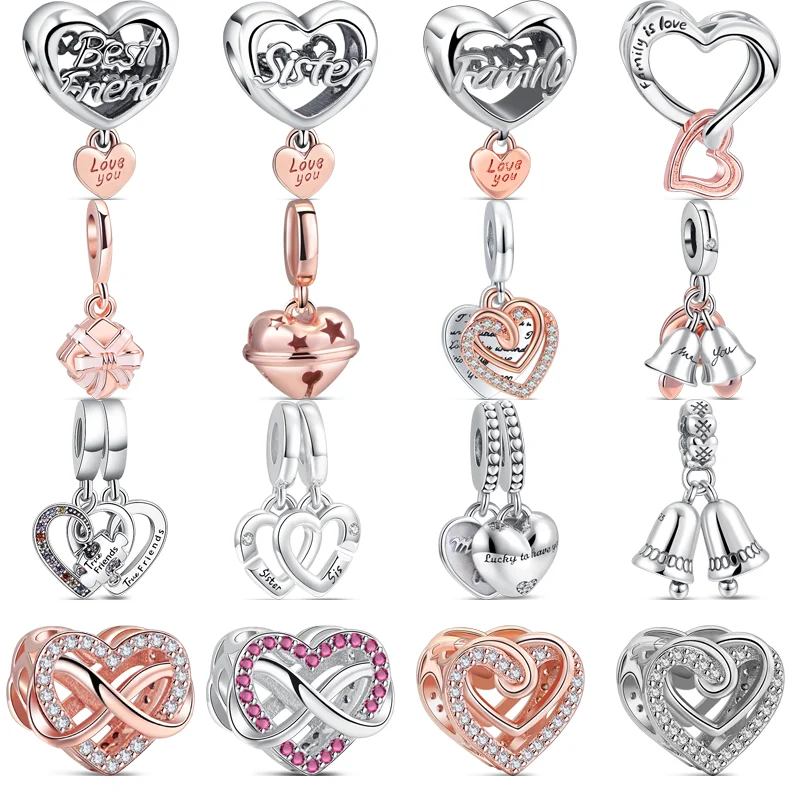

925 Sterling Silver Birthday Gift Two-Tone Bells Infinite Heart Love Beads Fit Original Pandora Charms Bracelet Wedding Jewelry