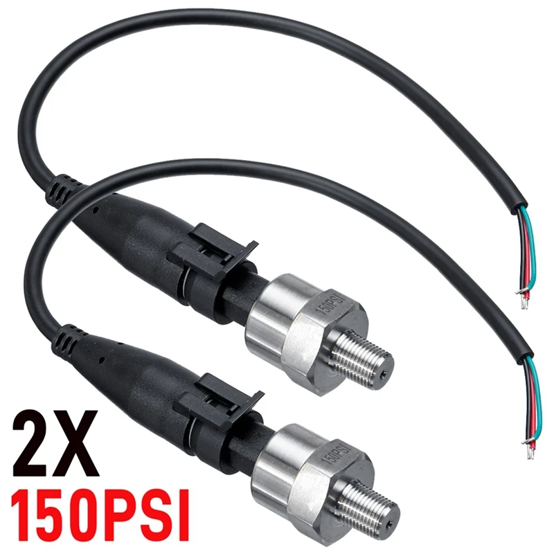 2Pc 150Psi DC5V 1/8NPT Pressure Transducer Transmitter Sensor Stainless Steel Oil Air Water Fuel Transmitter