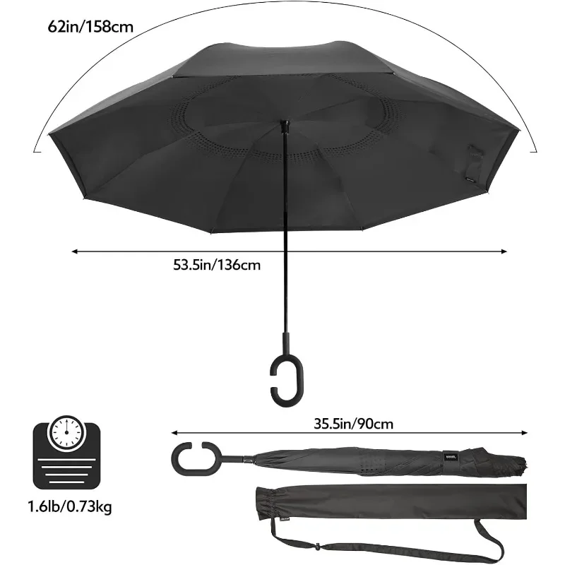 Folding Umbrella Wind Resistant Umbrella Windproof Umbrella Reverse Folding Umbrella Universal Umbrella C-shaped Handle Windproof Double-layer Long-handled Umbrella Inverted Folding Car Reverse