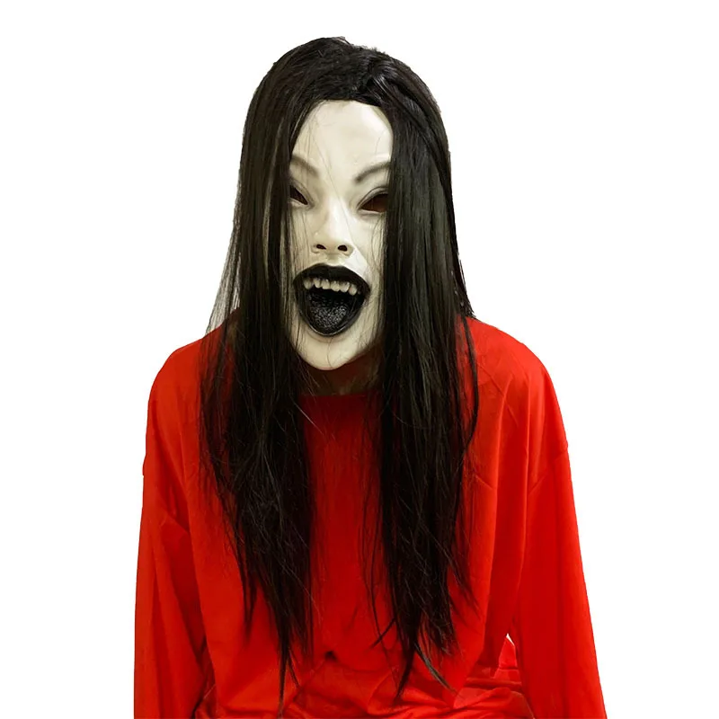 Scary Woman Masks Headwear Long Hair Witch Headpiece Halloween Decoration Party Cosplay Costume Creepier Headgear Head Prop