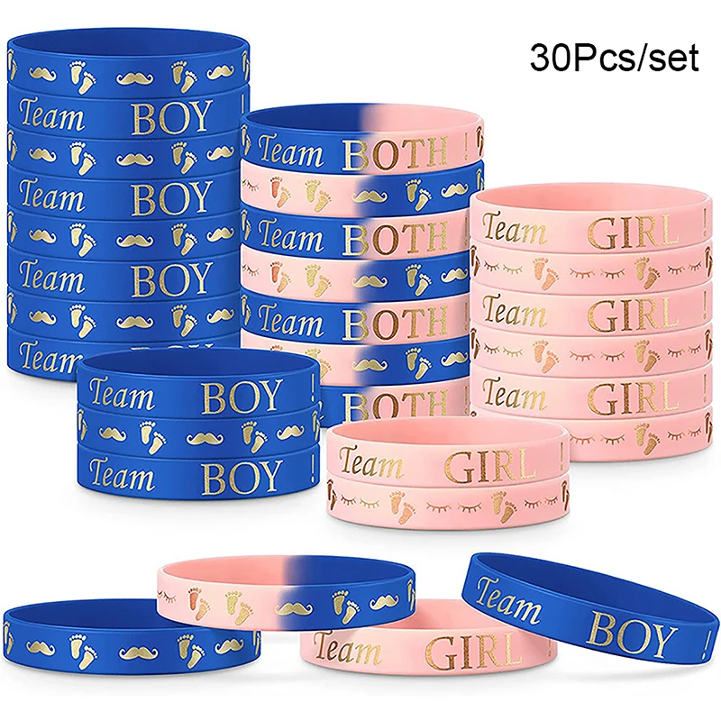 30 Pezzi Ragazzo O Ragazza Gender Reveal Party Team Bride Bracciale Braccialetti Per Team Wendy Welcome Baby Shower Decoration Silicone