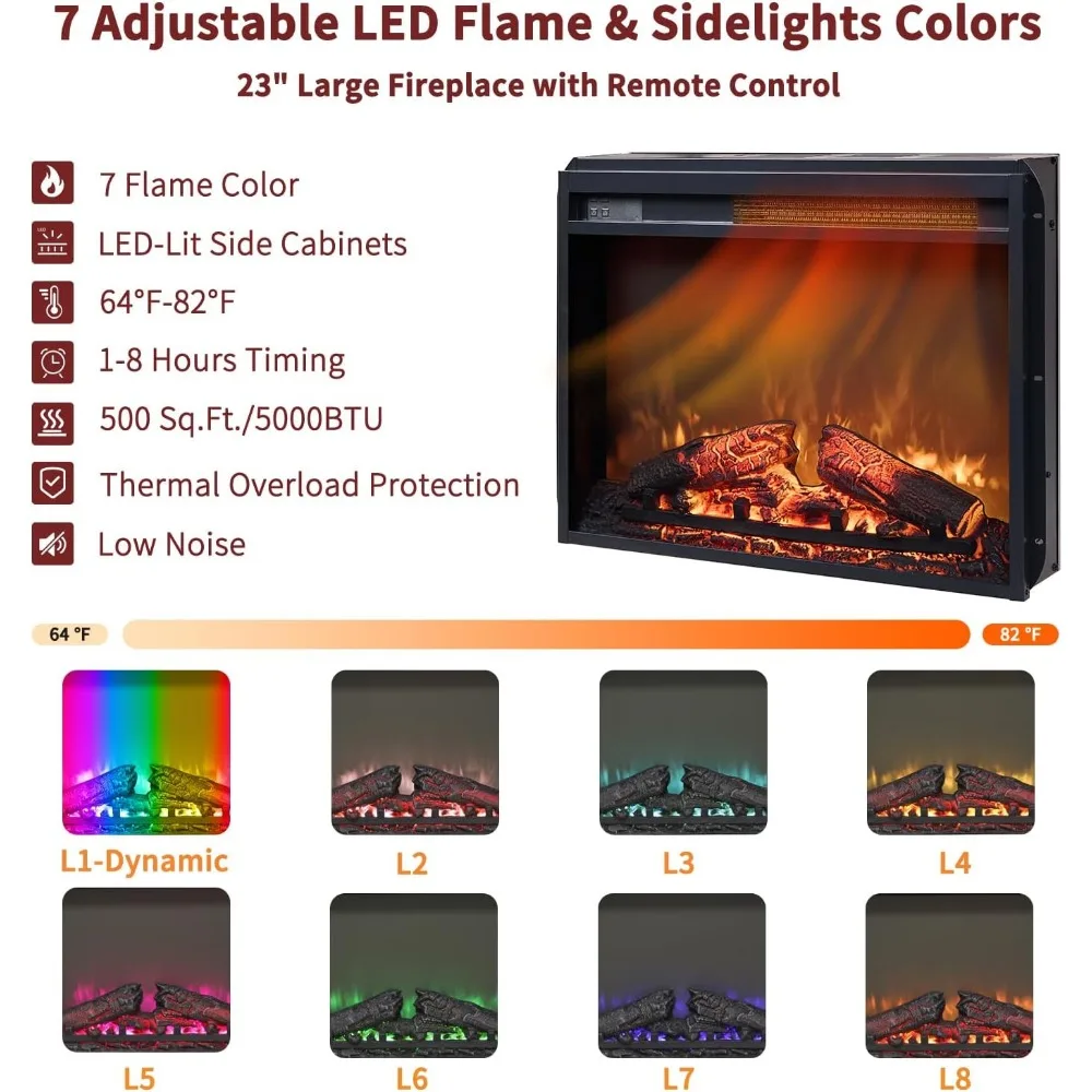54" Farmhouse Electric Fireplace with Mantel, 33" Tall LED Fireplace TV Stand w/7 Lighting Colors, 23'' Freestanding Electric 4