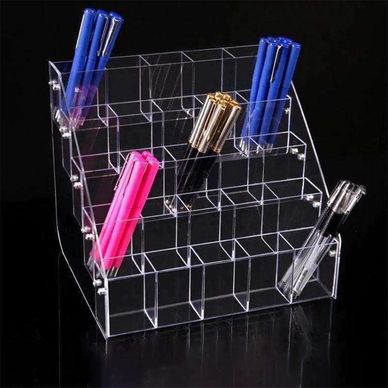 Clear Acrylic Pen Holder Stationery Storage Brush Case Desktop Pencil Cup Organizer Supermarket Display Stand Cosmetic Shelf