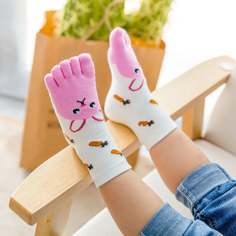 3 Pairs Kids Toe Socks Cute Cartoon Five Finger Socks Girls Boys  Kawaii High Quality Cotton Children Baby Socks Autumn Winter 5