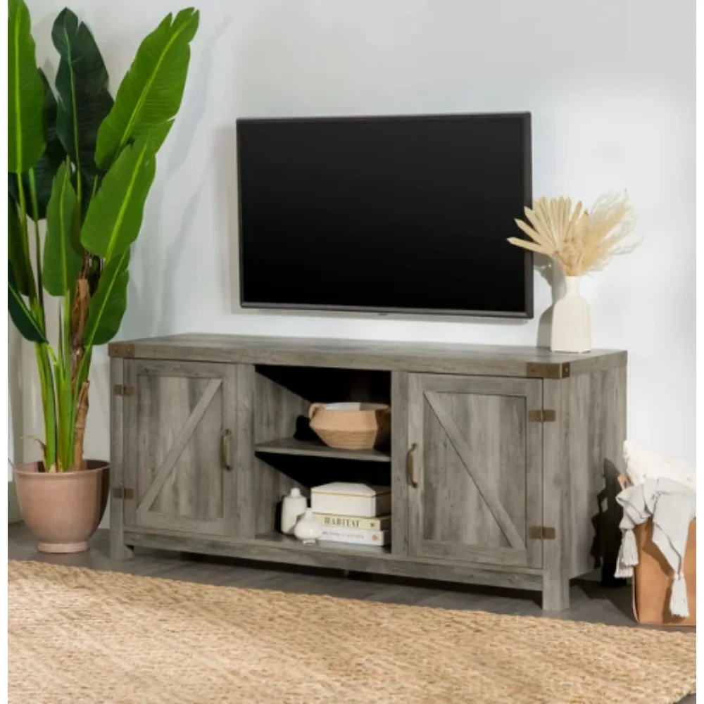 

Modern Farmhouse Barn Door TV Stand for TVs Up to 65" Grey Wash Freight Free Tv Stand Living Room Furniture Cabinet Stands Home