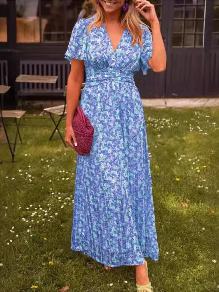 Man Beach Wedding What To Wear Summer Women's Floral Print Casual Dress  Fashion V Neck Short