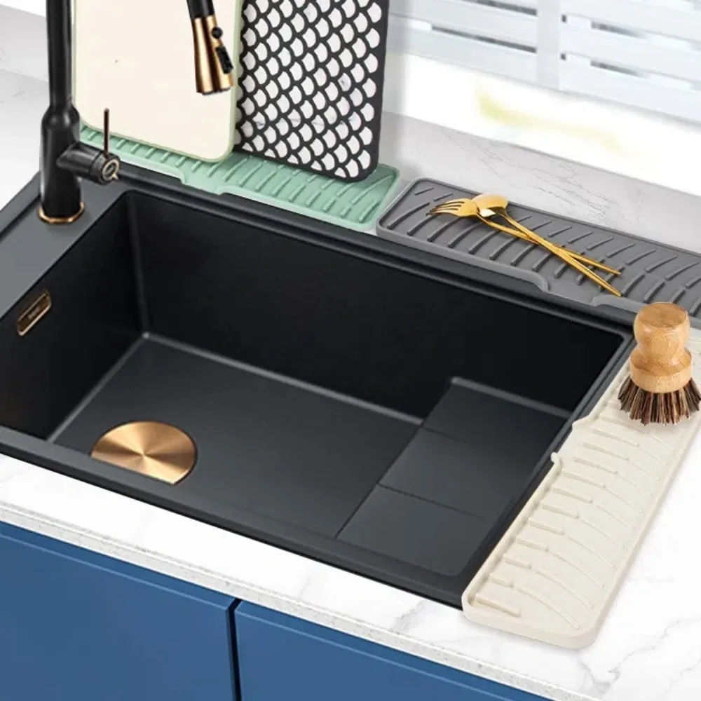 New Silicone Sink Splash Guard Anti-spray Multipurpose Drainage Mat with 5°Incline Slope Foldable Water Retaining Pad