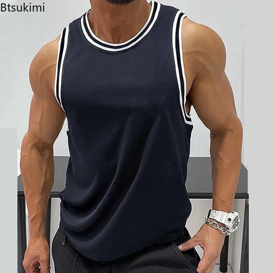 T-shirt fitness girocollo senza maniche da uomo nuove estive T-shirt da allenamento casual all'aperto Canotte sportive da palestra quotidiane per uomo - immagine 5