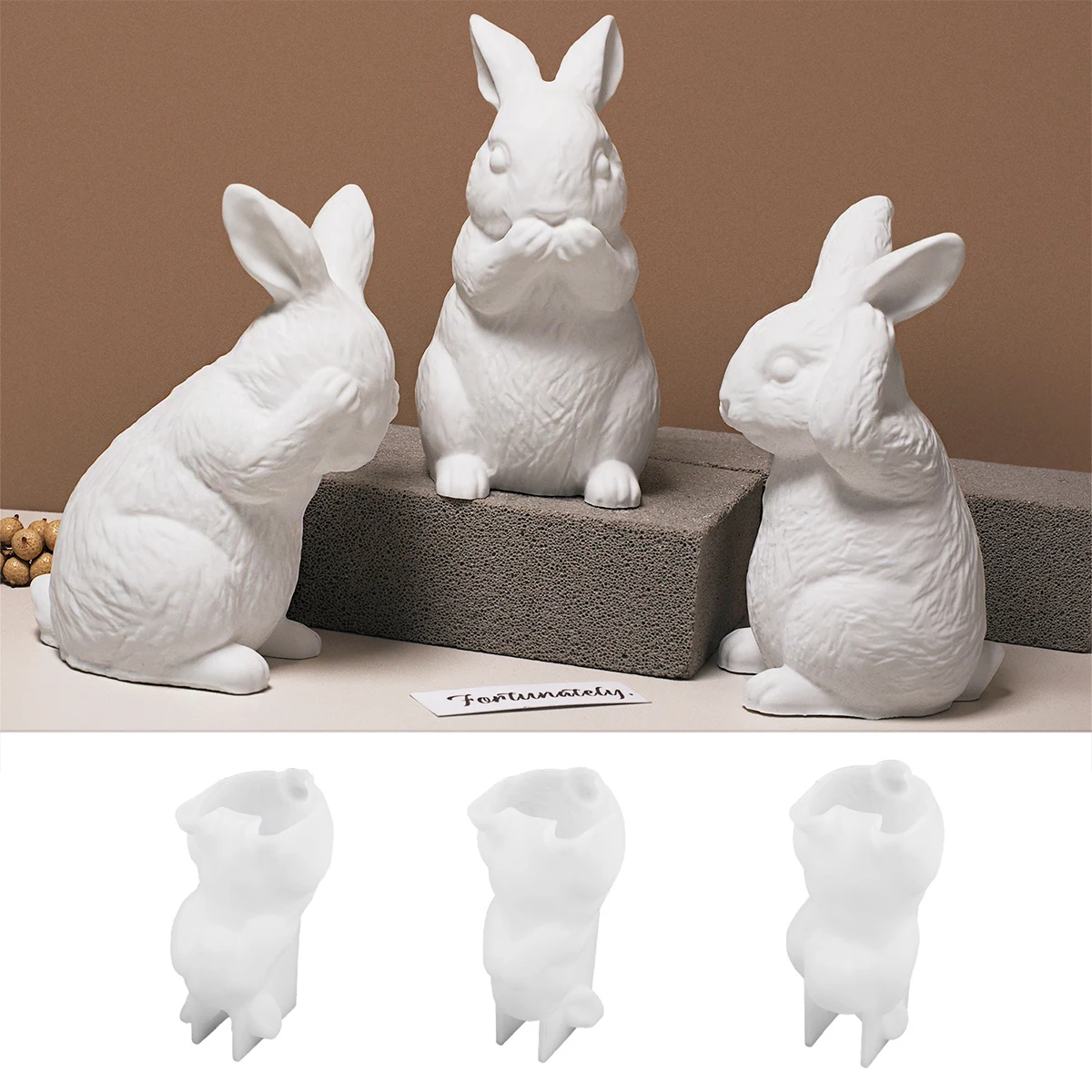 Cute Rabbit Silicone Ornament Mold 3D Easter Rabbit Scented Candle Gypsum Concrete Sitting Standing Looking Up Craft Mold