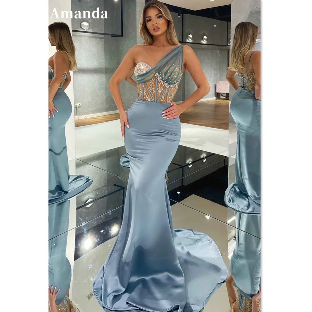 

Amanda Handmade Vestido De Novia Sexy One Sleeve Prom Gown Sequins Mermaid Prom Dress 2023 Silk Trumpet فساتين مناسبة رسمية