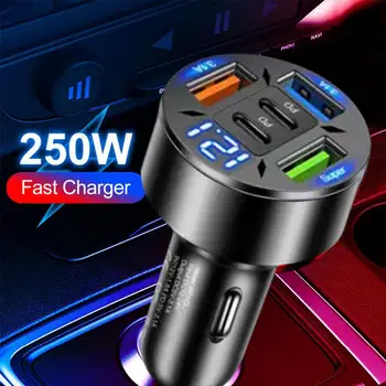 Caricabatterie per Auto 250W 5-in-1 PD QC3.0 Ricarica Rapida USB C per iPhone Samsung Galaxy iPad Pro Adattatore Accendisigari Multi-Porta