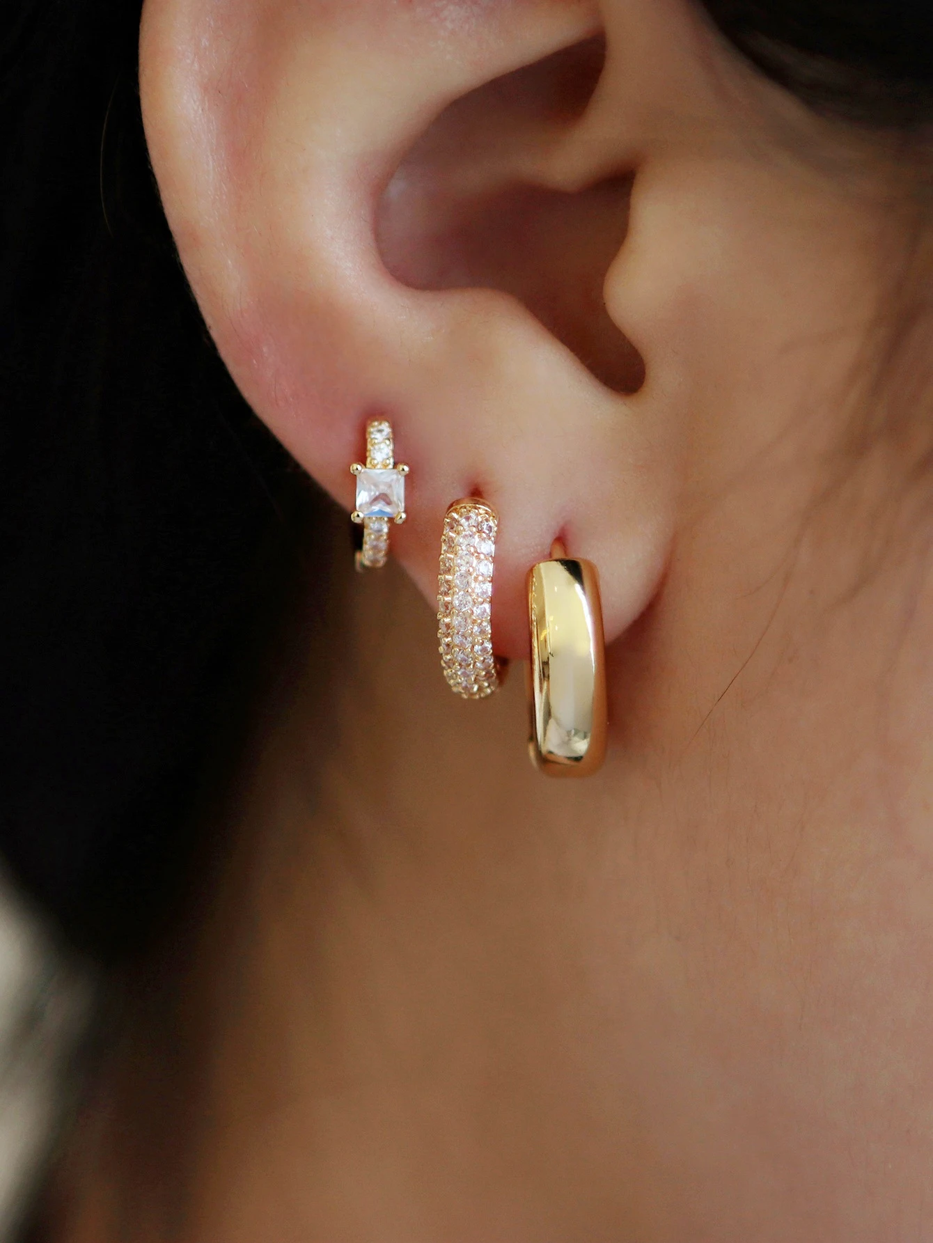 Gold Plated Jewelry Stackable CZ Pave Minimalist Womens