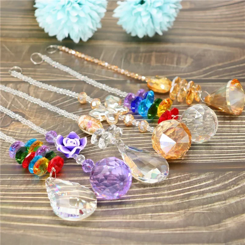 1PC Rainbow Sun Catcher Prism Butterfly Water Droplets Crystal Ball Pendant Aurora Refraction Streamer DIY Wedding Hanging Decor