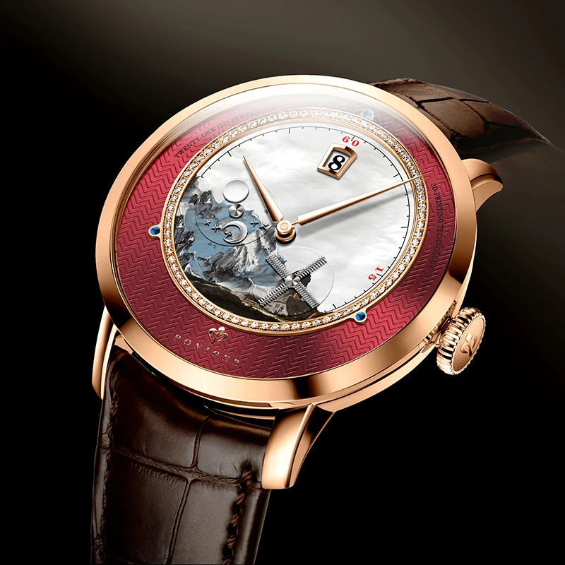 Poniger Men's Automatic Mechanical Watch-Luxury Waterproof Leather Strap Fashion Dress Wristwatch for Males
