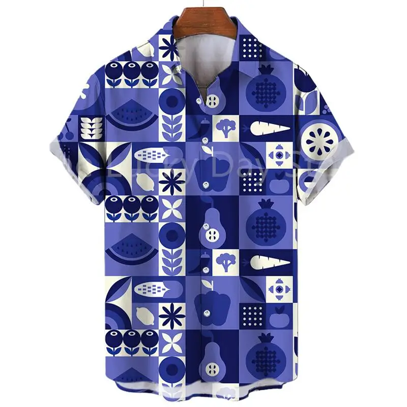 thumbnail image 1 of Camisas hawaianas con estampado de frutas a la moda para hombre, camisa informal de manga corta con estampado 3D de talla grande para hombre, camisa hawaiana de playa de verano, 1 of 5