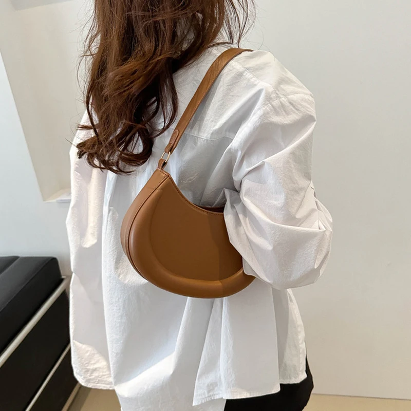 Underarm Bag New Tide Solid Color Casual Texture Fashion One Shoulder French Niche Crescent Shape