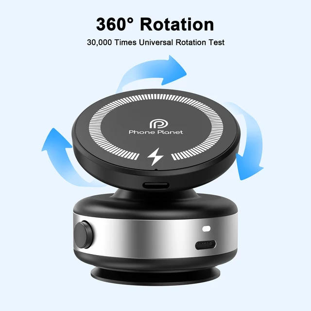 Car Mount Wireless Phone Fast Charger Magnetic Vacuum Adsorption Bracket 360 Degree Rotating Aluminum Alloy For Iphone SamSung