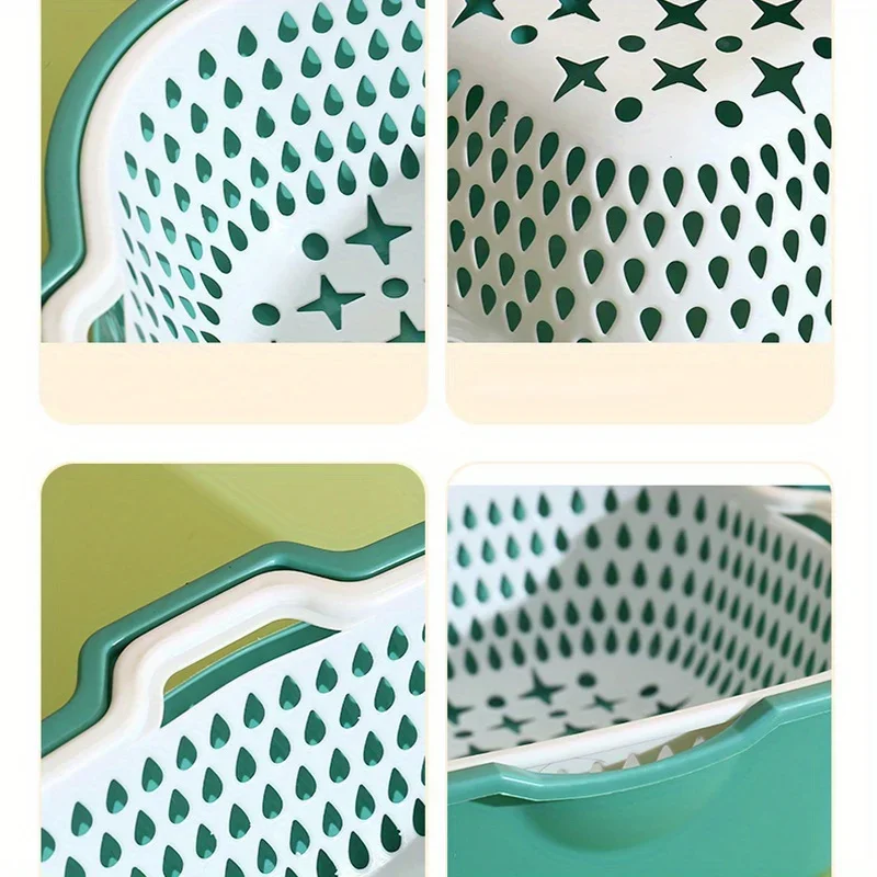 6pcs/set Multifunctional Plastic Drain Basket Kitchen Washing Basket, Double Layered Stackable Colander