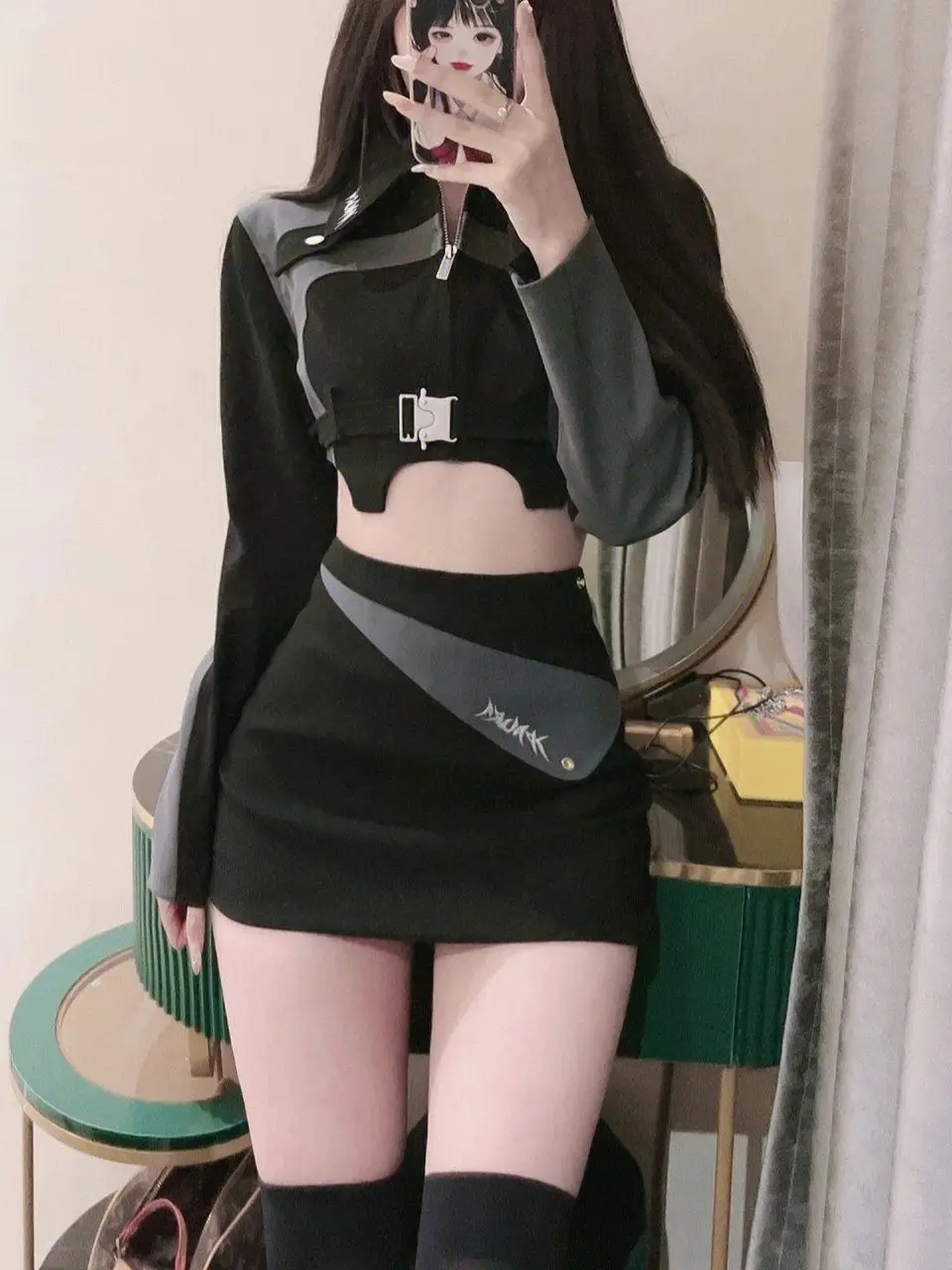 Summer and autumn new retro high waist skirt irregular design hot girl skirt women short suit jacket tide gothic clothes