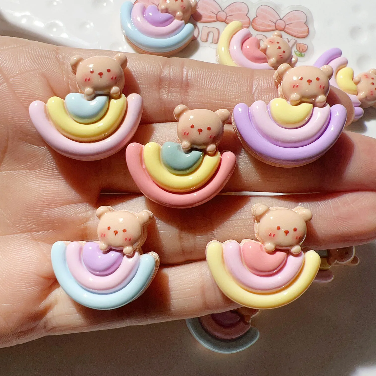 

Милый кавайный Радужный медведь с плоской спинкой кабошон для скрапбукинга рукоделия банты для волос аксессуары для волос