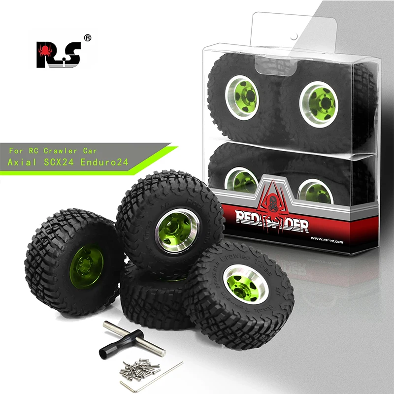 

RS RC Mud Terrain Tires 1.0 Beadlock Wheel Rims Set For 1/24 RC Crawler Car Axial SCX24 FMS FCX24 Enduro24 AX24 (W1049-T1007)