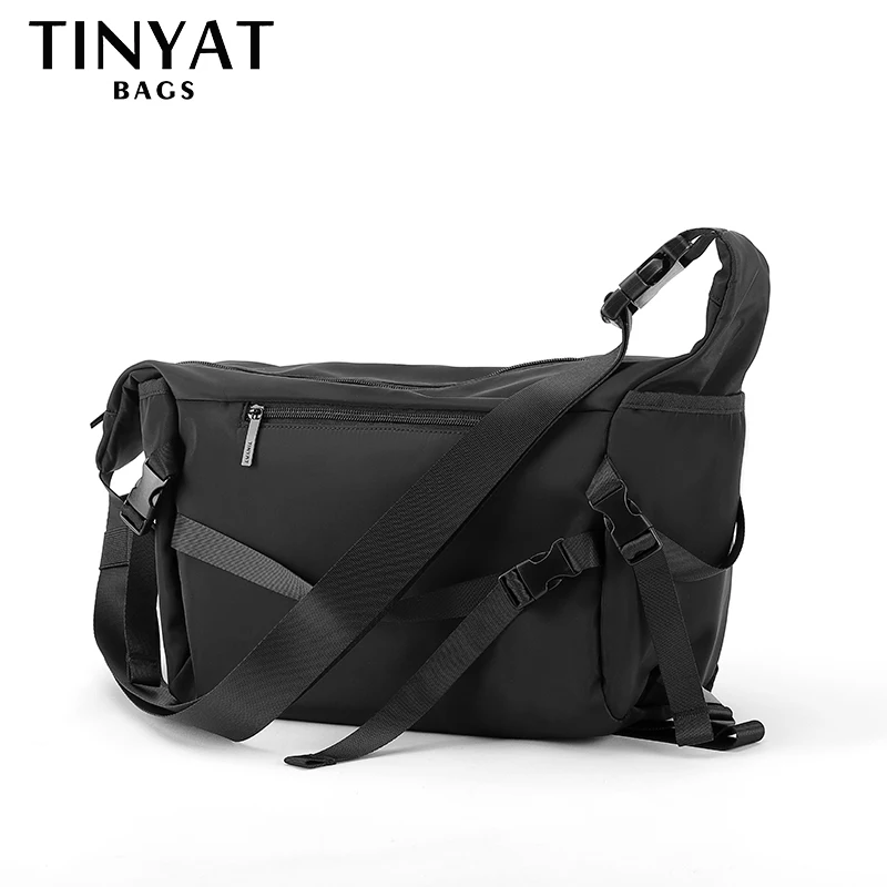 TINYATMensSchoolMessengerBagLargeCapacityTravelSideBagBlack