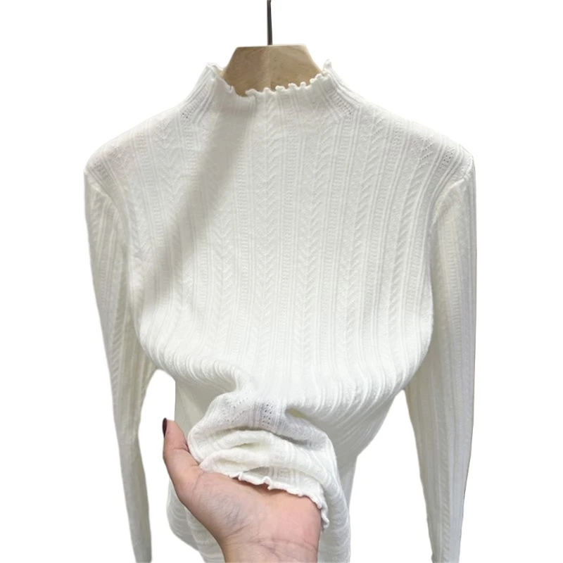 

Autumn Ruffle Half Turtleneck Sweater Base Shirt Women Knit Solid Color Basic Long Sleeve Pullover drop shipping