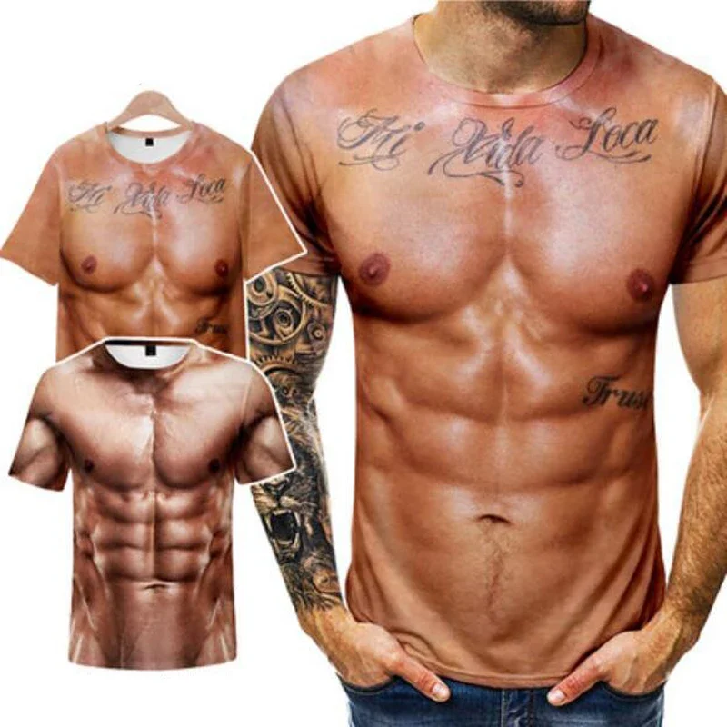 T-Shirt Da Uomo Summer Funny Body Six-Pack Abs Muscle T Shirt Camisetas Hombre 3D Print Maglietta Fitness Manica Corta Homme